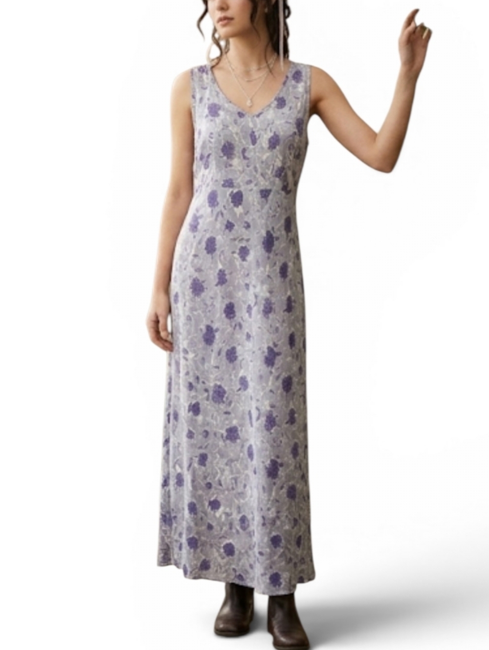 Karen Kane Vintage 90s Purple Floral Maxi Dress Whimsigoth Coquette Small